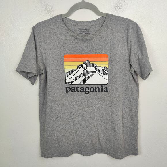 Patagonia T-Shirt Boys XXL 16-18 Gray Orange Mountain Logo Outdoors Crewneck - Picture 1 of 8